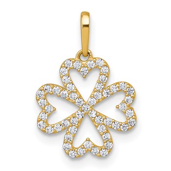 10k Polished CZ Four-leaf Clover Pendant
