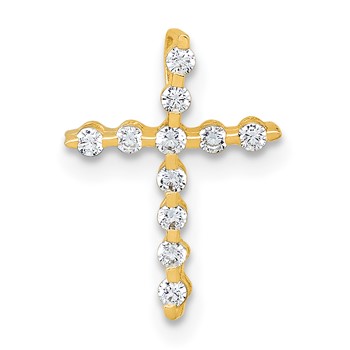 10k Polished CZ Latin Cross Chain Slide Pendant