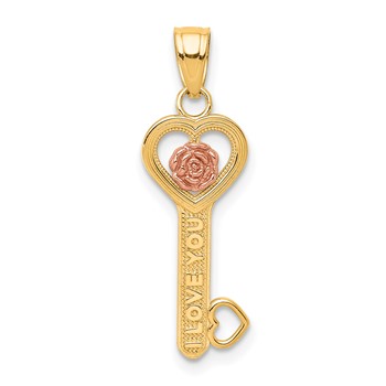 10k Two-tone I Love You Key Charm