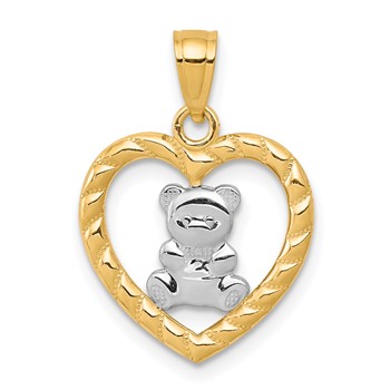 10k with Rhodium Teddy Bear Heart Charm