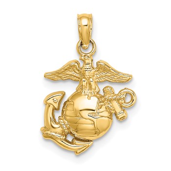 10K Polished Textured Small Marine Corps Pendant