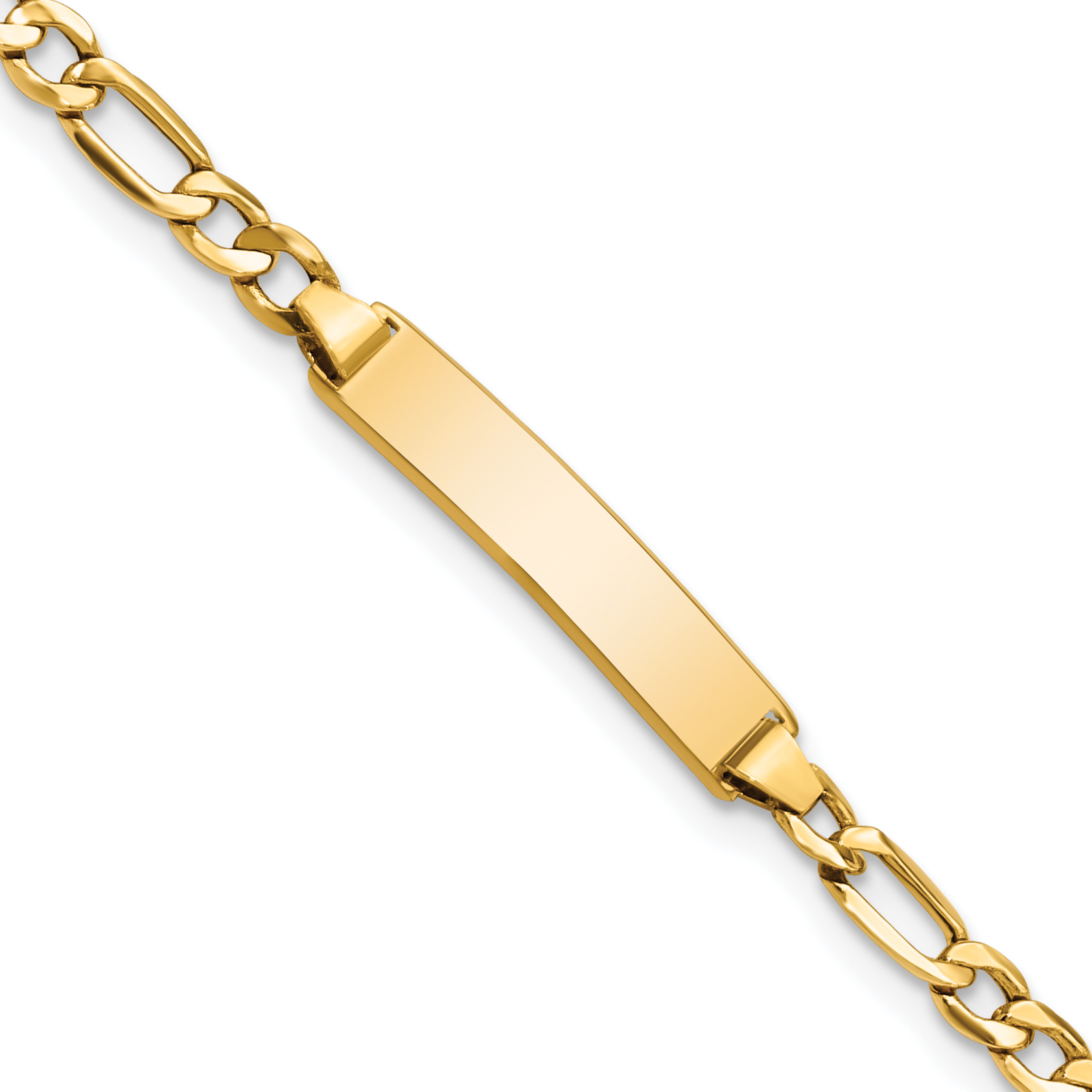10k Polished Semi-Solid Chain/Solid Plate Figaro Link 20.3x4.4mm Plate 5.5 inch ID Bracelet