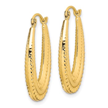10K Textured Oval Hollow Hoop Earrings — alternate view