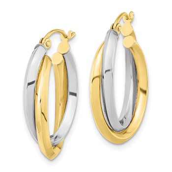 10k Two-tone Polished Double Oval Hoop Earrings — alternate view