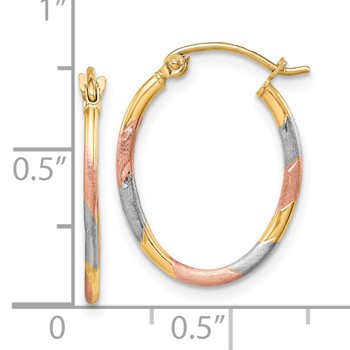 10k & White and Rose Rhodium Diamond Cut Hoop Earrings — alternate view