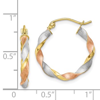 10k White & Rose Rhodium Satin Twisted Hoop Earrings — alternate view