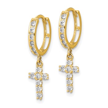 10K CZ Cross Hinged Hoop Earrings — alternate view