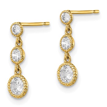 10K CZ 3 Stone Dangle Earrings — alternate view