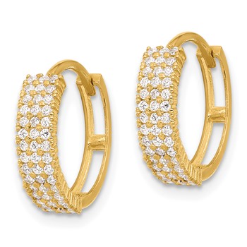 10K Polished 4mm CZ Hinged Hoop Earrings — alternate view