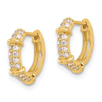10K Polished CZ Hinged Hoop Earrings — alternate view
