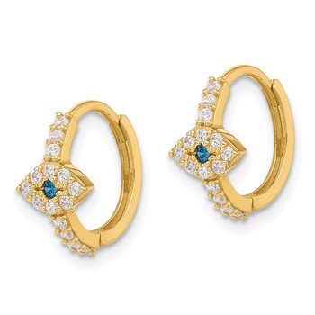 10K Polished Clear & Blue CZ Evil Eye Hinged Hoop Earrings — alternate view
