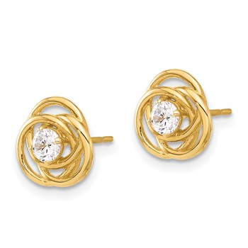 10K Polished Love Knot CZ Post Earrings — alternate view