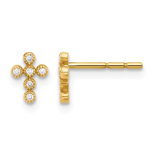 10K Polished CZ Cross Post Earrings