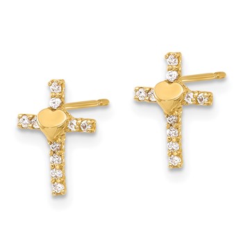 10K Polished CZ Heart Cross Post Earrings — alternate view