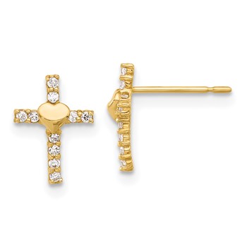 10K Polished CZ Heart Cross Post Earrings