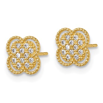 10k Polished Pave CZ Floral Post Earrings — alternate view