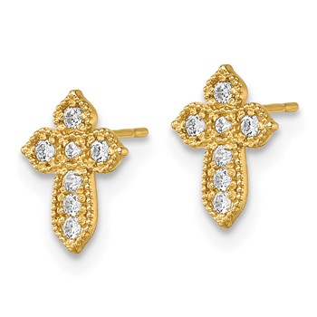 10K Polished CZ Cross Post Earrings — alternate view