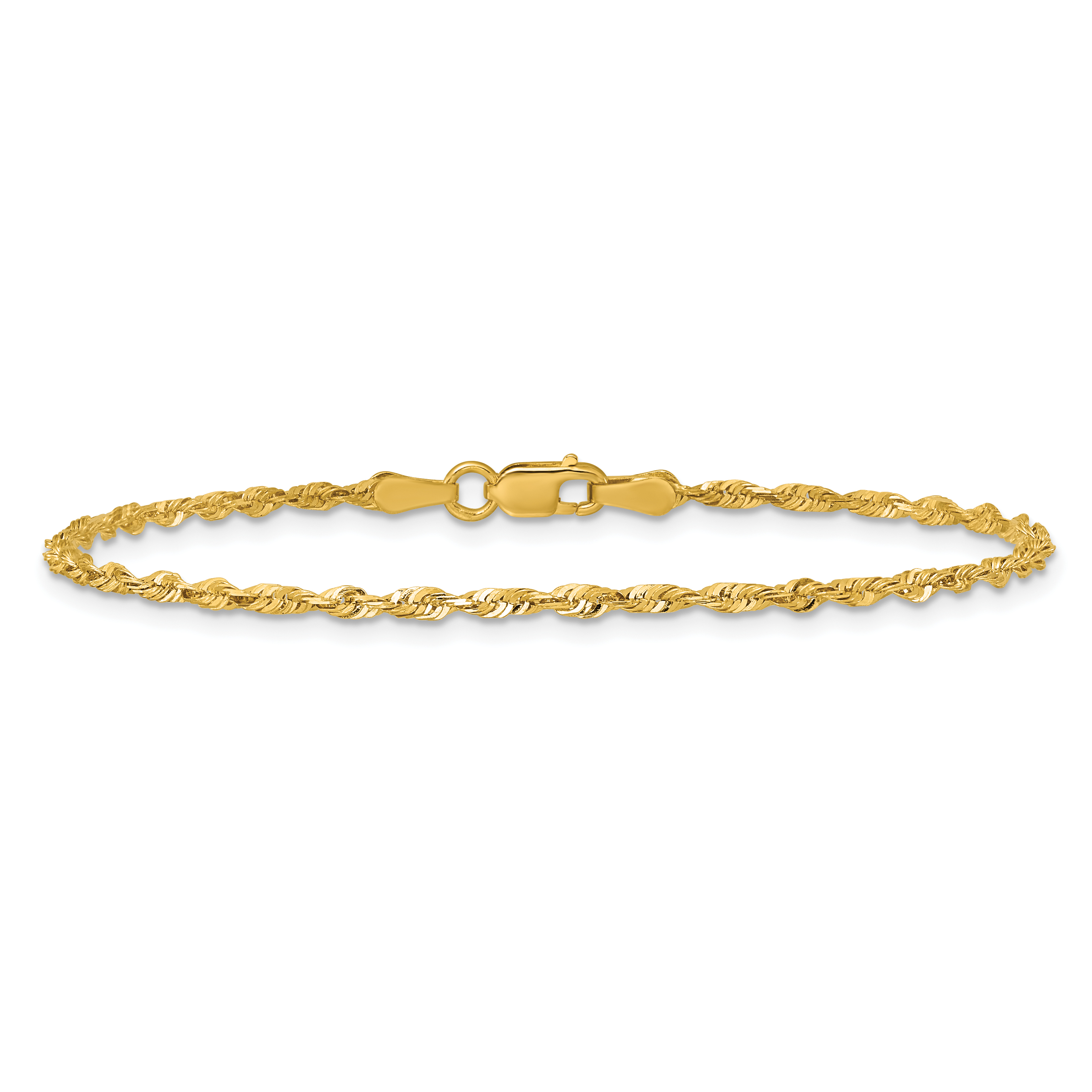 2.0mm Ultra Diamond-Cut Lightweight Rope Chain Anklet 10k Yellow Gold 9 inch detailed image 2
