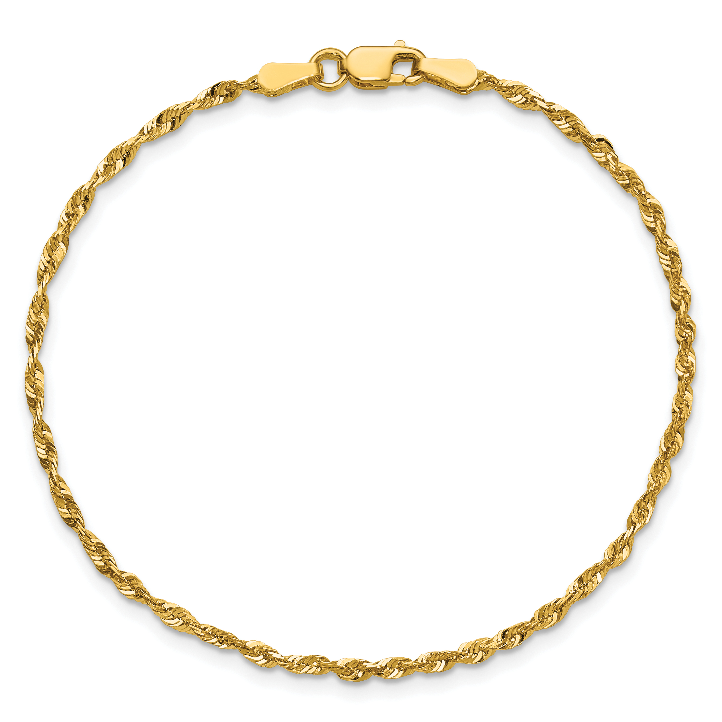 2.0mm Ultra Diamond-Cut Lightweight Rope Chain Anklet 10k Yellow Gold 9 inch detailed image 5