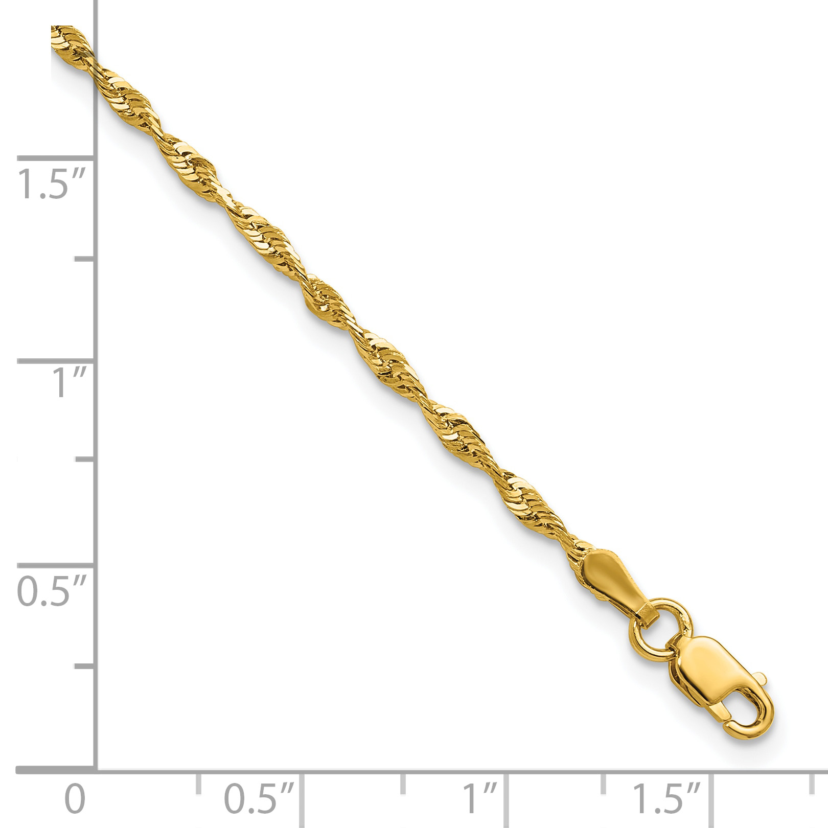 2.0mm Ultra Diamond-Cut Lightweight Rope Chain Anklet 10k Yellow Gold 9 inch detailed image 4