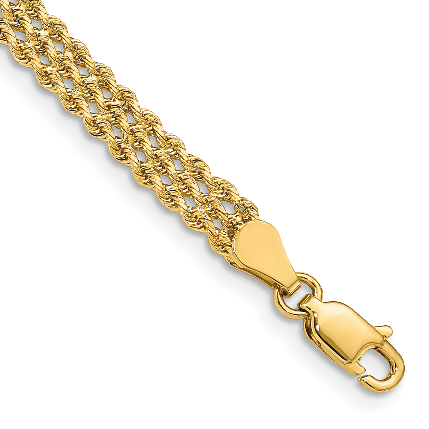 10k 4.5mm Wide Triple Strand Rope 8 inch Bracelet