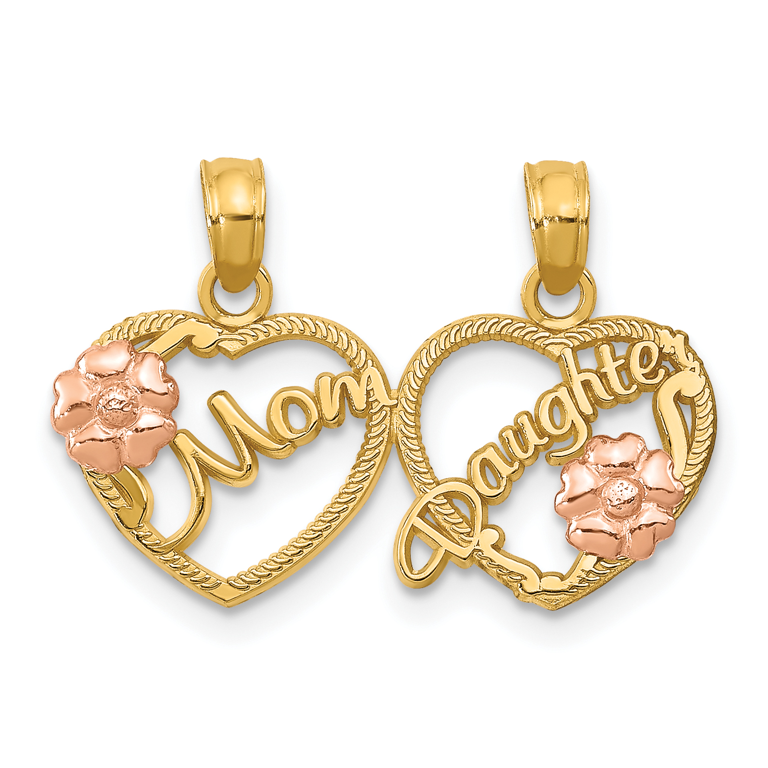 10K Two-Tone MOM - DAUGHTER Break-apart Hearts Pendant - Quality Gold