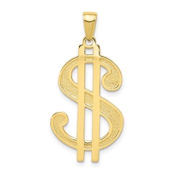 10k Gold Polished and Textured Dollar Sign Pendant