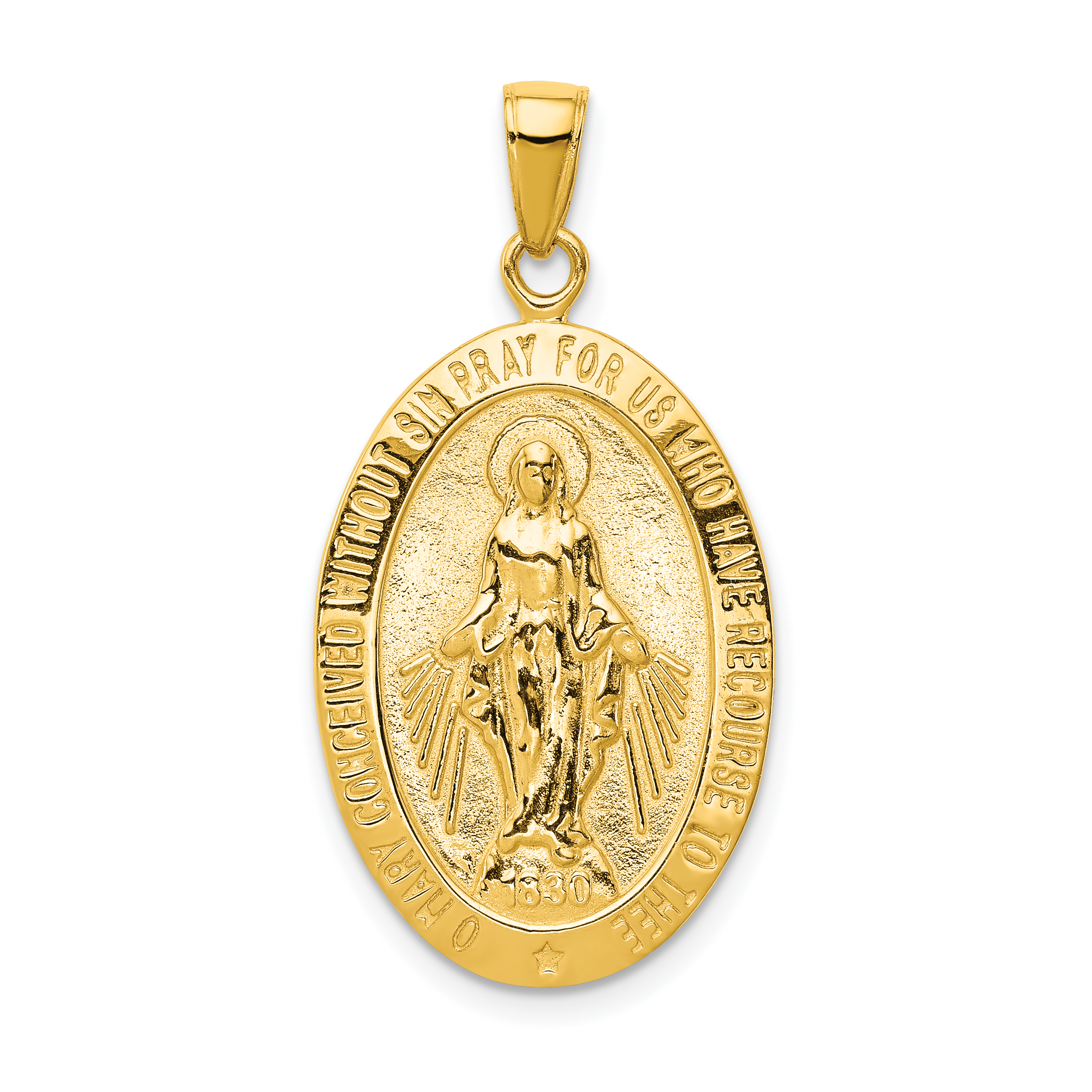 10K Gold Satin and Polished Finish Miraculous Medal Pendant Quality Gold