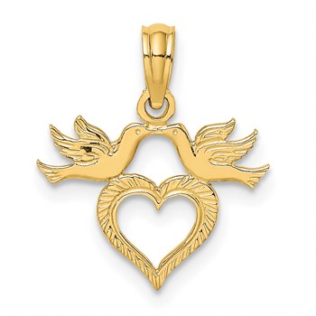 10K Heart with Love Birds Charm