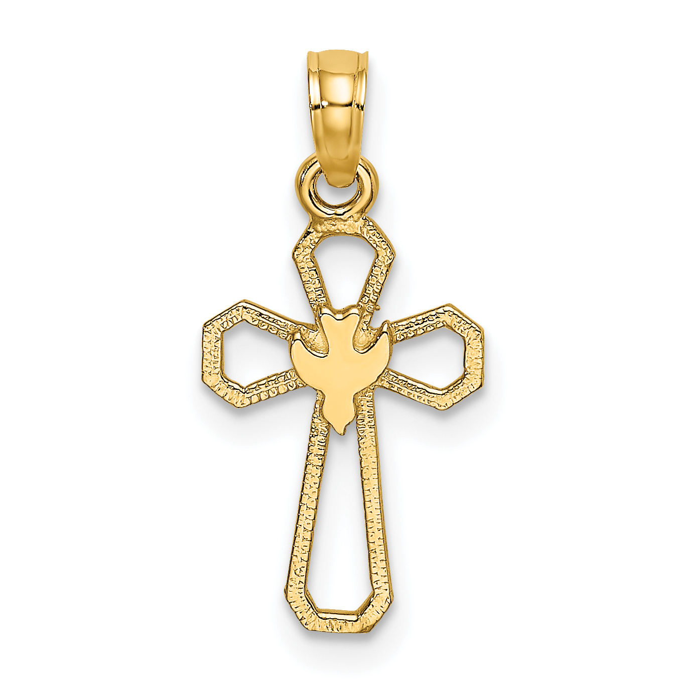 10K Cut-Out Cross with Dove Charm