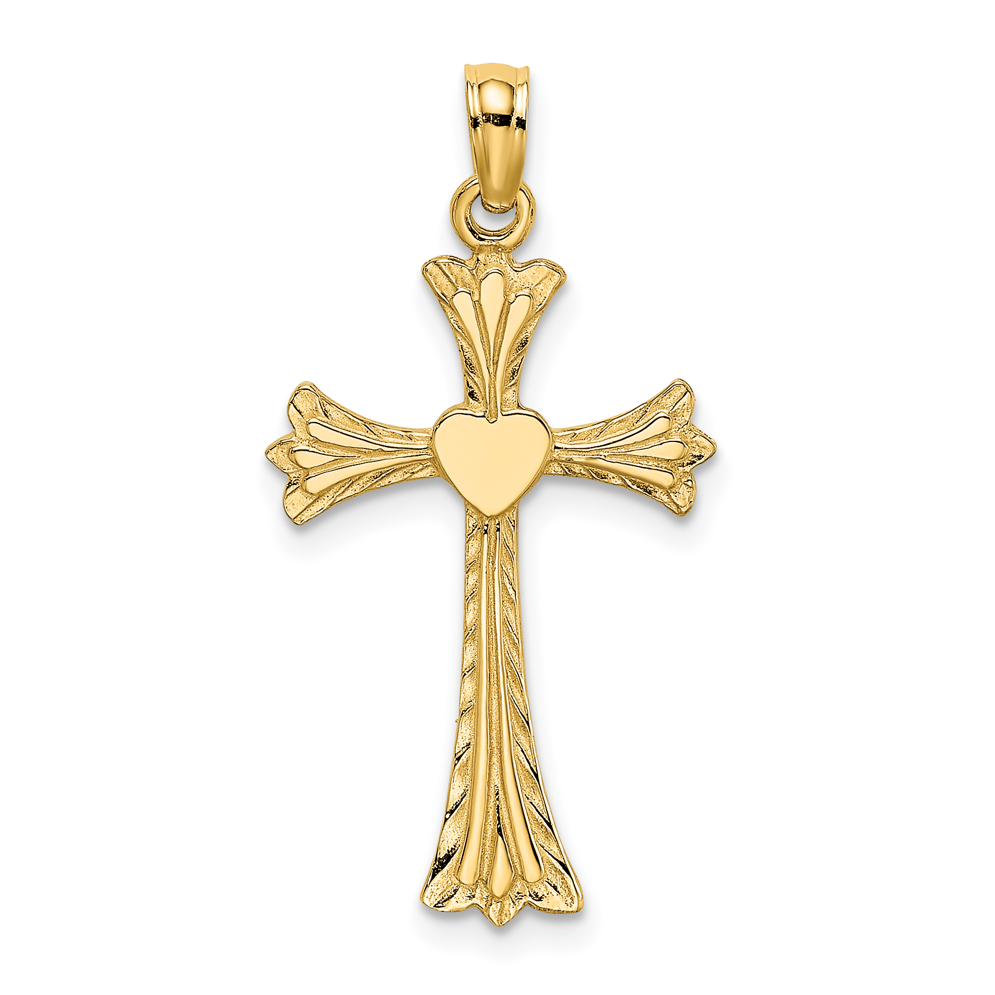 10K Polished and Textured Cross with Heart Charm