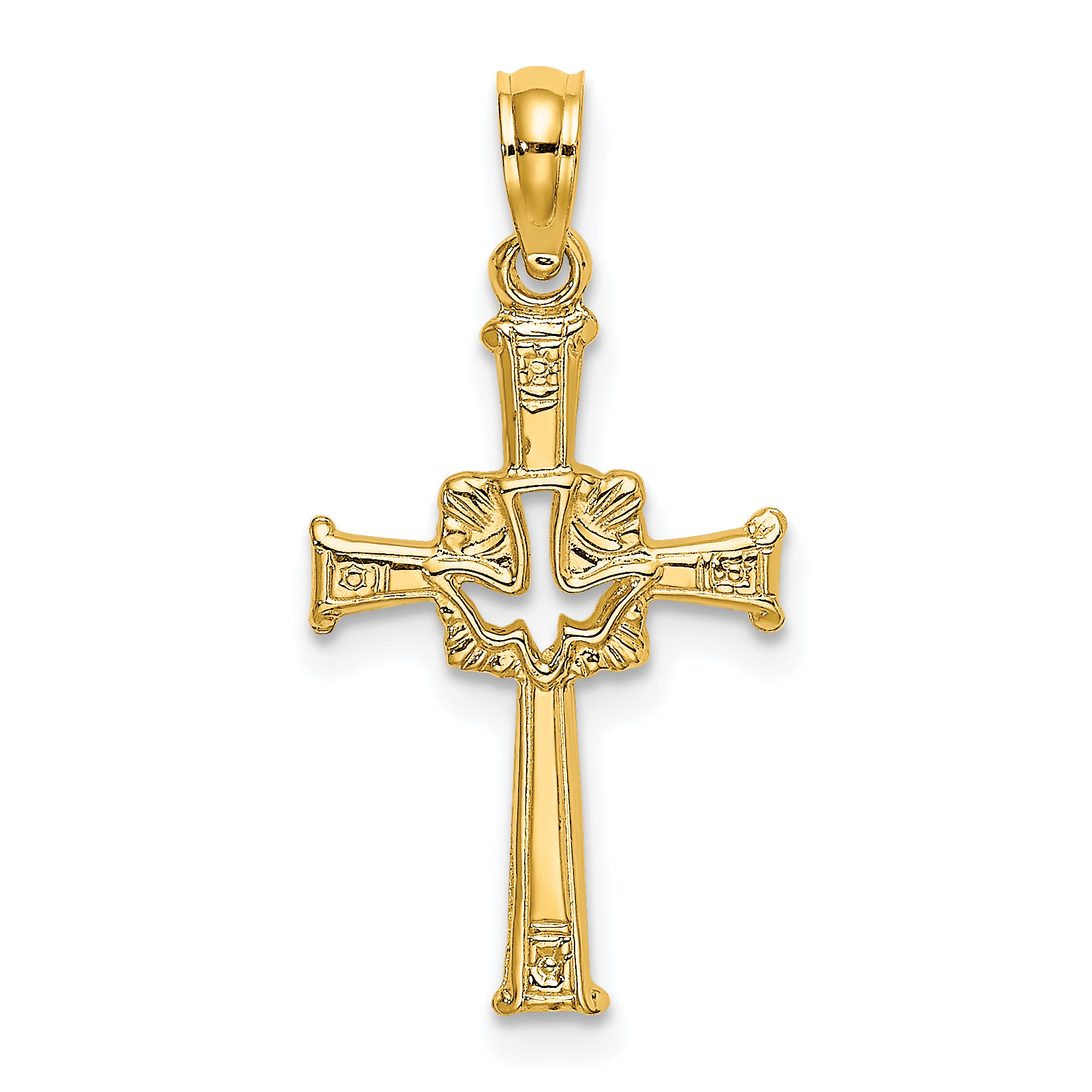 10K Polished and Textured Cross and Dove Charm