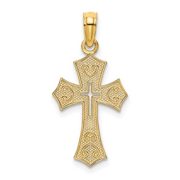 10K Textured Cut-Out Center Cross Charm