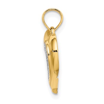 10K with Rhodium Polished and Textured Heart Charm — alternate view