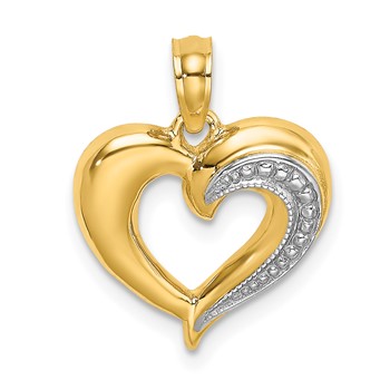 10K with Rhodium Polished and Textured Heart Charm