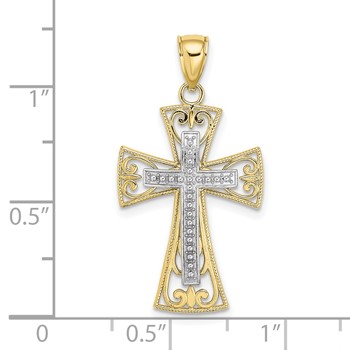 10K Two-tone 2-D and D/C Beaded Filigree Cross Charm — alternate view