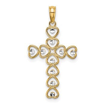 10K w/ Rhodium Hearts/Cross Pendant