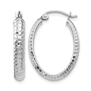 Leslie's 10K White Gold D/C Oval Hinged Hoop Earrings