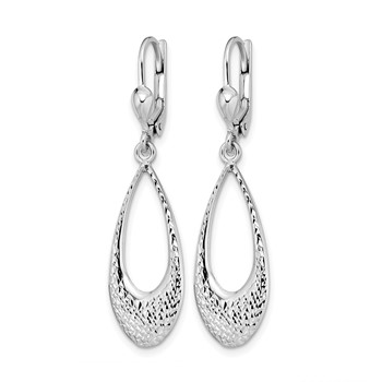 Leslie's 10K White Gold Polished and D/C Leverback Earrings — alternate view
