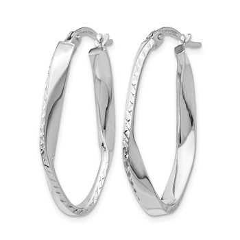 Leslie's 10K White Gold Polished and D/C Oval Hoop Earrings — alternate view