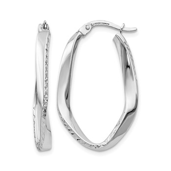 Leslie's 10K White Gold Polished and D/C Oval Hoop Earrings