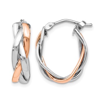 Leslie's 10K with White Rhodium and Rose Gold Plating Braided Hoop Earrings