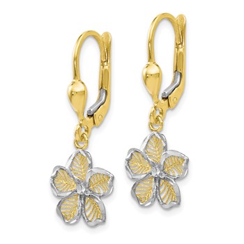 Leslie's 10K Rhod-plated Polished D/C Filigree Flower Leverback Earrings — alternate view