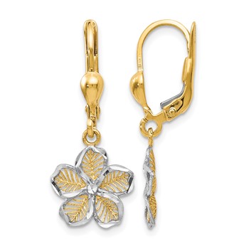 Leslie's 10K Rhod-plated Polished D/C Filigree Flower Leverback Earrings