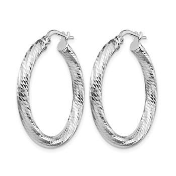 Leslie's 10K 3x20 White Gold D/C Round Hoop Earrings — alternate view