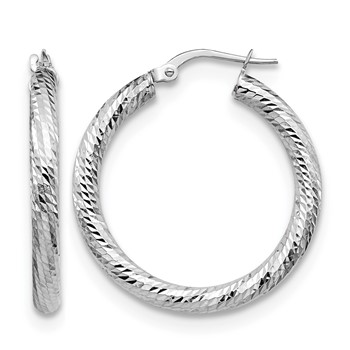Leslie's 10K 3x20 White Gold D/C Round Hoop Earrings