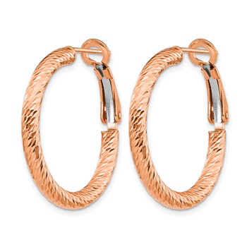 Leslie's 10K 3x20 with Rose Gold Plating D/C Round Omega Back Hoop Earrings — alternate view