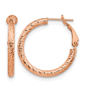 Leslie's 10K 3x20 with Rose Gold Plating D/C Round Omega Back Hoop Earrings