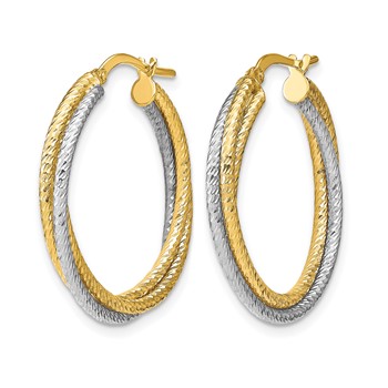 Leslie's 10K with Rhodium Polished D/C Hoop Earrings — alternate view