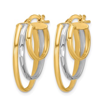 Leslie's 10K W/White Rhodium Polished 3-row Oval Hoop Earrings — alternate view